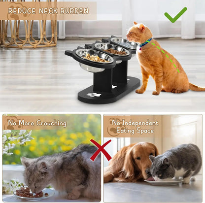 Elevated Cat Bowls with 15° Tilt & Adjustable Stand