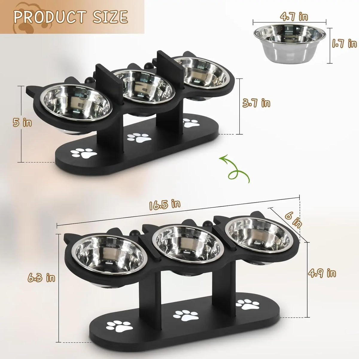 Elevated Cat Bowls with 15° Tilt & Adjustable Stand