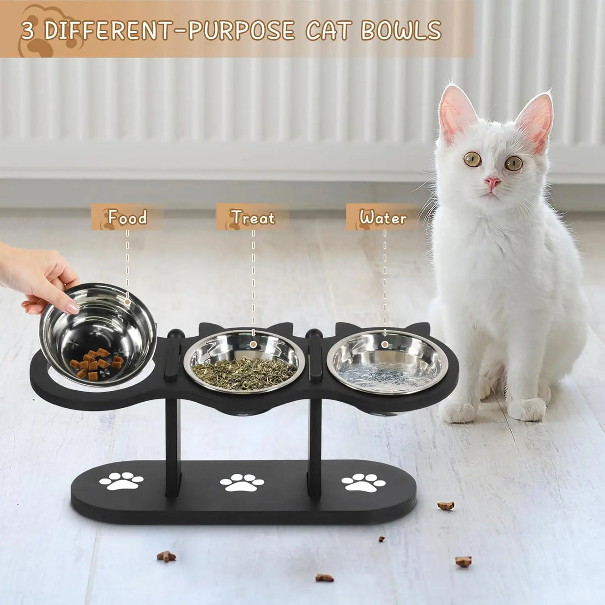 Elevated Cat Bowls with 15° Tilt & Adjustable Stand