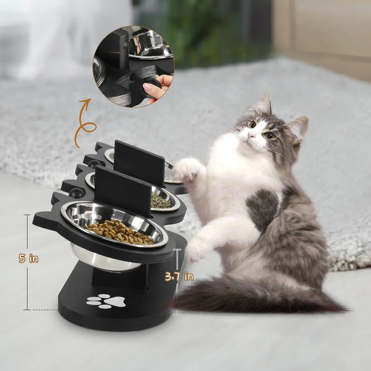 Elevated Cat Bowls with 15° Tilt & Adjustable Stand